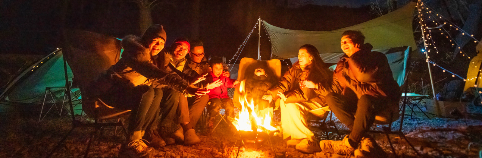 Outdoor campfire at night